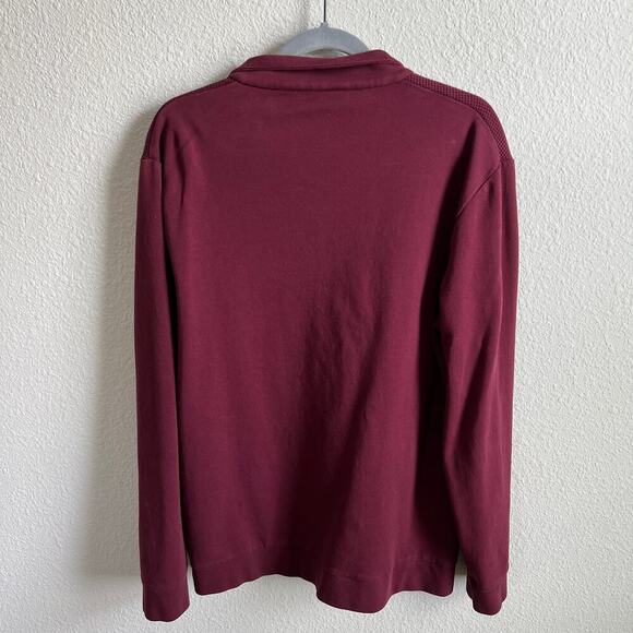 Bugatchi Performance Quarter Zip Pullover Mens L Burgundy Red Knit Cotton Jacket - Picture 3 of 6